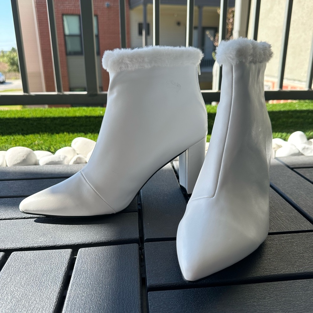 White Fur-Lined Women's Ankle Boots